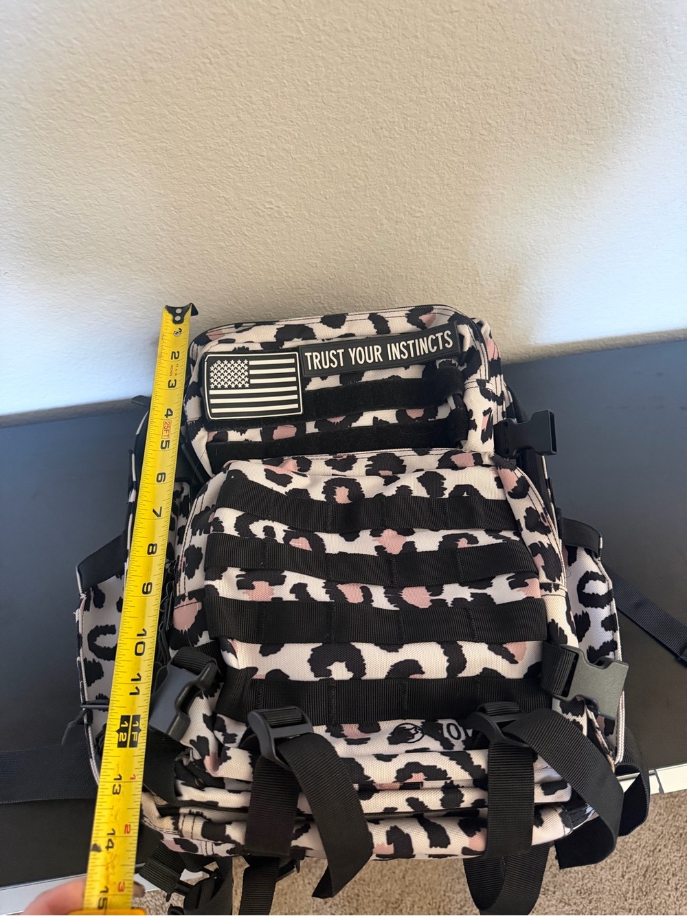 WOLFPACK Leopard Print Backpack - Black, White & Pale Pink - Picture 14 of 14